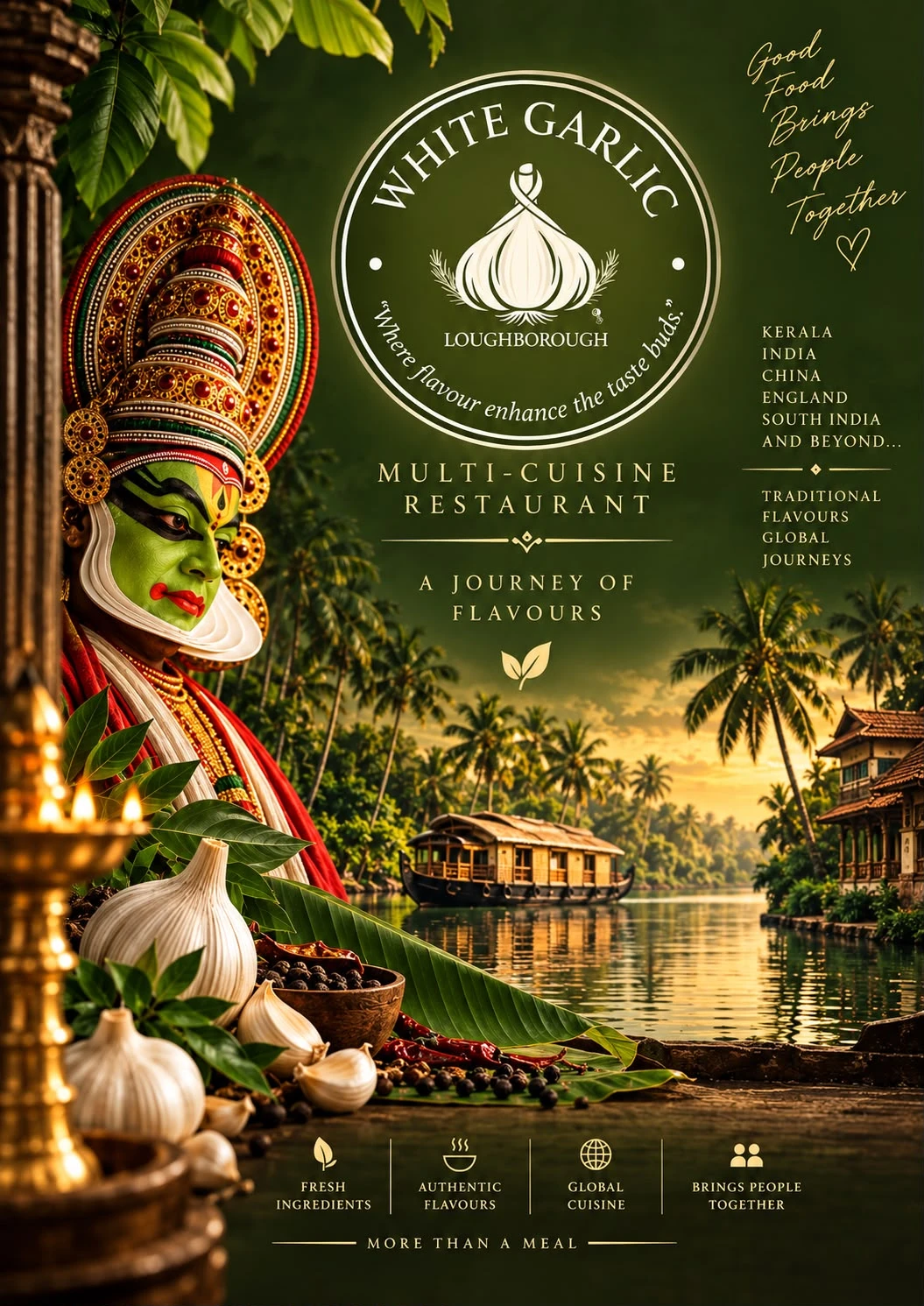White Garlic illustrated Kerala-inspired menu cover