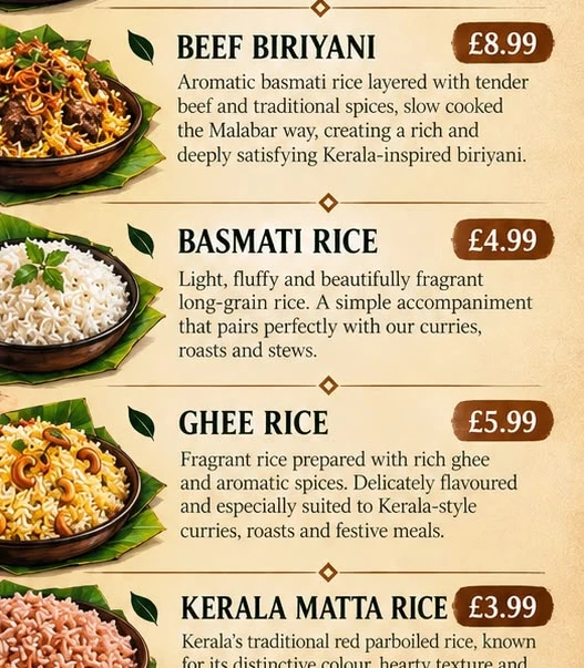 Rice and biryani from our menu