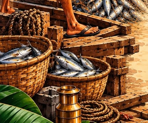 Kerala-inspired seafood menu artwork
